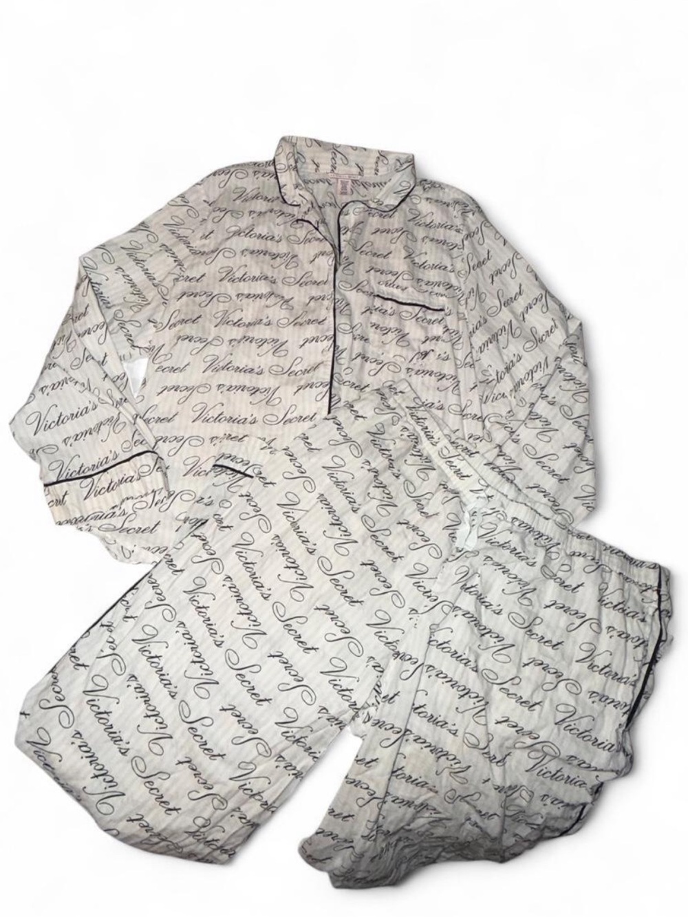 Victoria's Secret White and Gray Script Logo Pajama Set